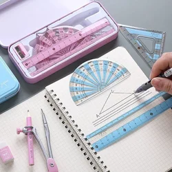 8 in 1 Compasses Ruler Kit Geometry Drawing Tools Painting Suit Mathematical Student Stationery Pencil/Ruler/Eraser/Sharpener
