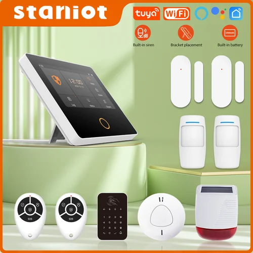 Staniot-sistema de alarma inalámbrico para el hogar, Kit de seguridad con pantalla táctil de 4,3 "", sirena integrada, Control remoto por aplicación, WiFi SecPanel 5,Batería incorporada de 1500 mAh, compatible con Alexa