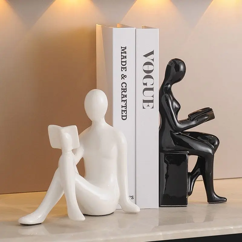 

Modern 1Set/2Pcs Ceramic Girl Figure Book BlockBook Shelf Stopper Holder Bookend Home Desktop Study Room Ornament Sculpture