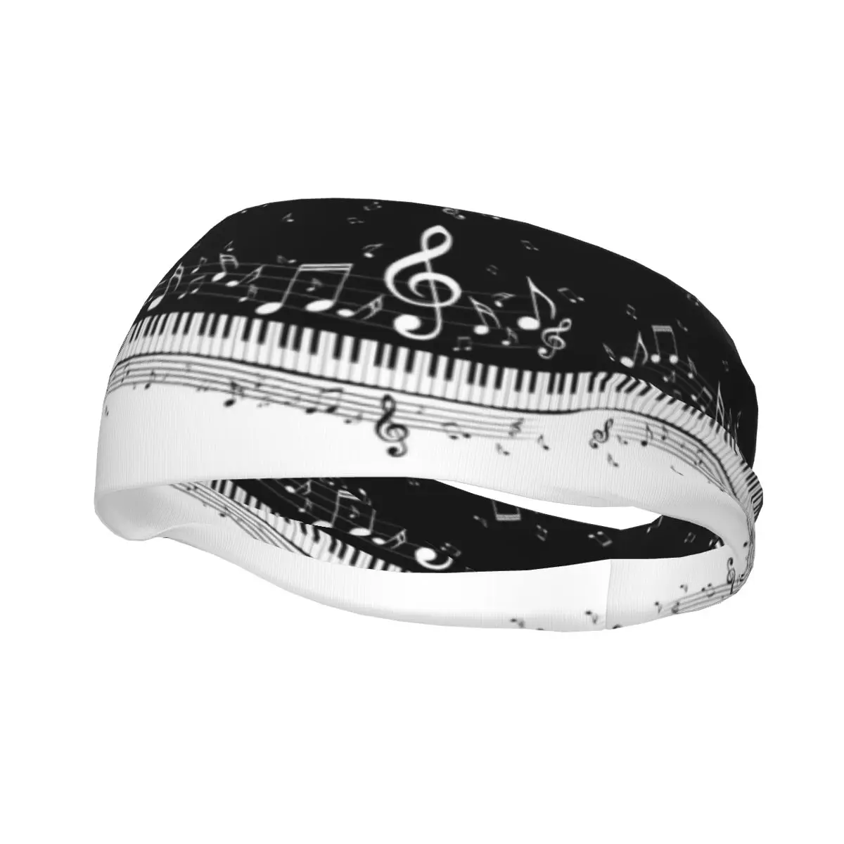 Sports Headband Portable Hair Band Abstract Piano Keys With Musical Notes Hair Wrap Brace Cycling Running Exercising Sweatband