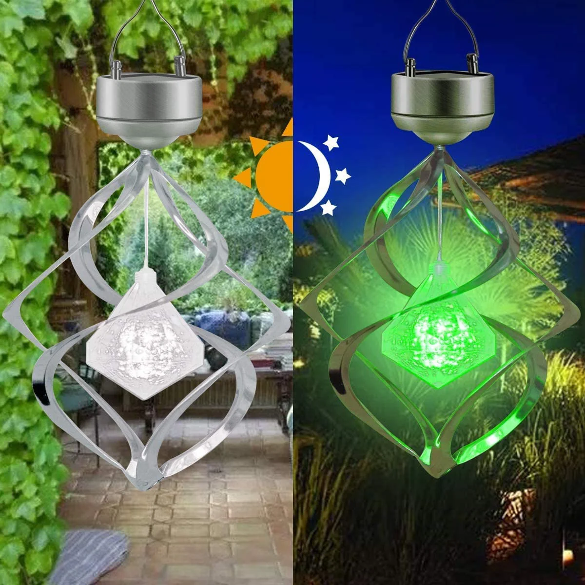 ソーラーライトナイトライトハンギングフックデザイン自動センサーソーラー風鈴ランプ庭の風景装飾