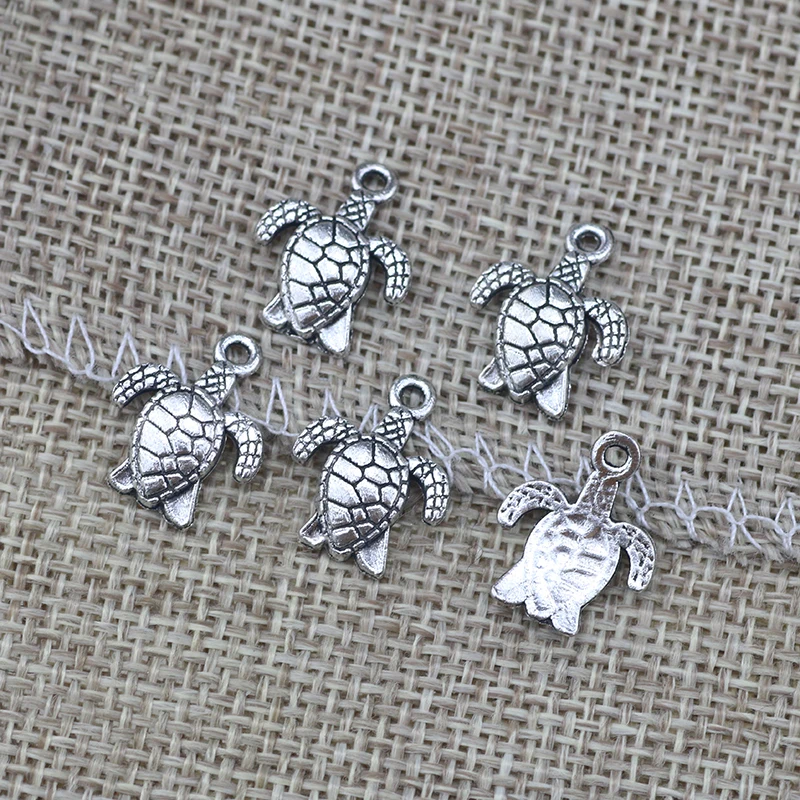 30 Pieces/Lot 15*12mm Antique Silver Plated Cute Turtle Charms Necklace Earrings Pendant Animal Charms For Jewelry Making