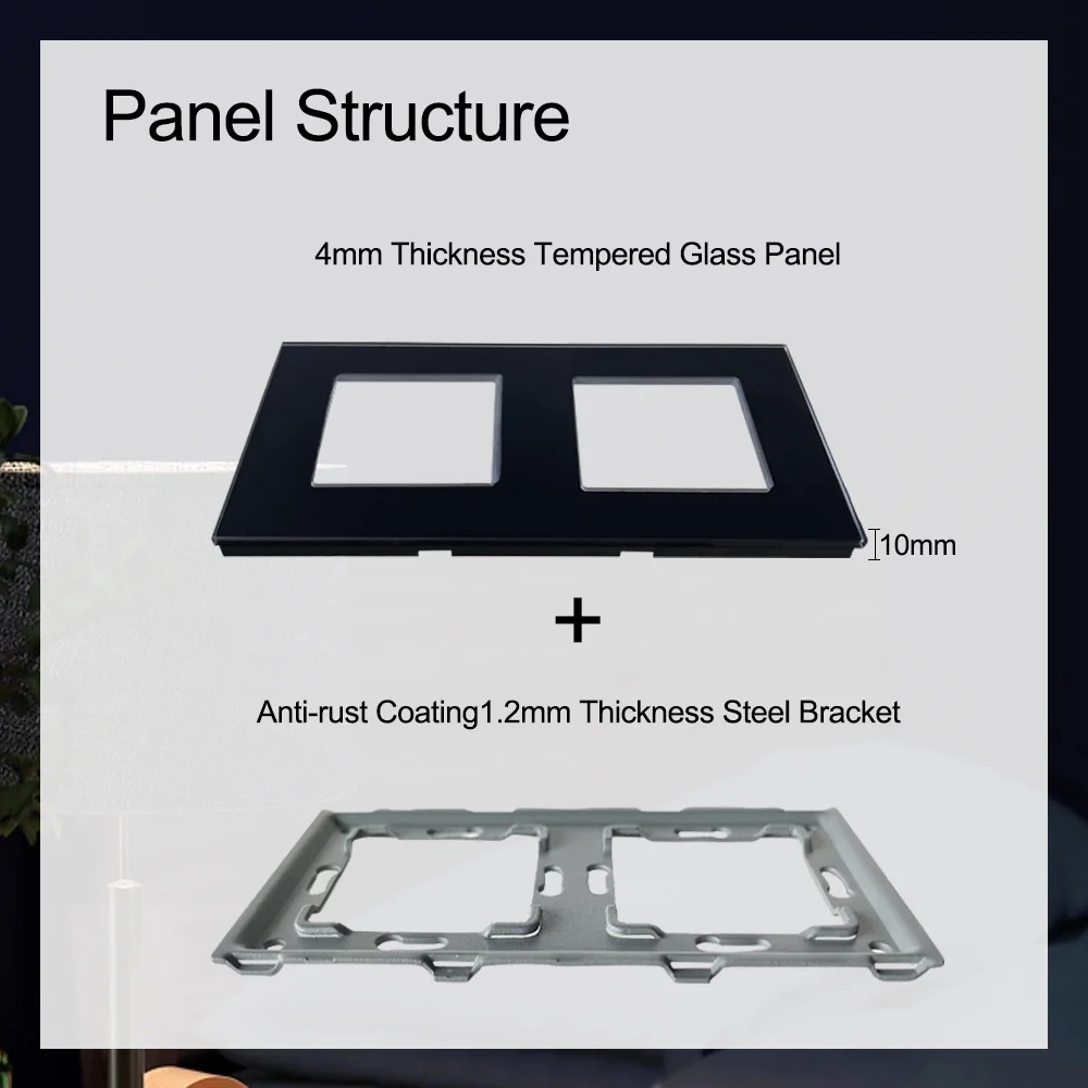 TAWOIA Only Glass Frame Panel Single Double Frame Wall Socket Triple Four Frames White Black Gold Grey DIY Part With Metal Frame