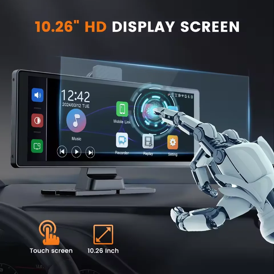 NEW 10.26 Inch 4K Wireless CarPlay Dual Lens Dashcam Black Box MP5 Player TV LCD Monitor IPS Rearview Mirror Camera 150 Angle