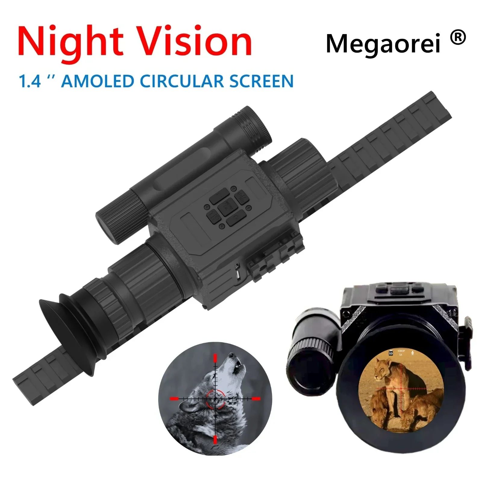 

Night Vision camera 1.4 inch circular full screen HD1080P 5X Zoom Monocular optics Infrared RifleScope laser IR for hunting