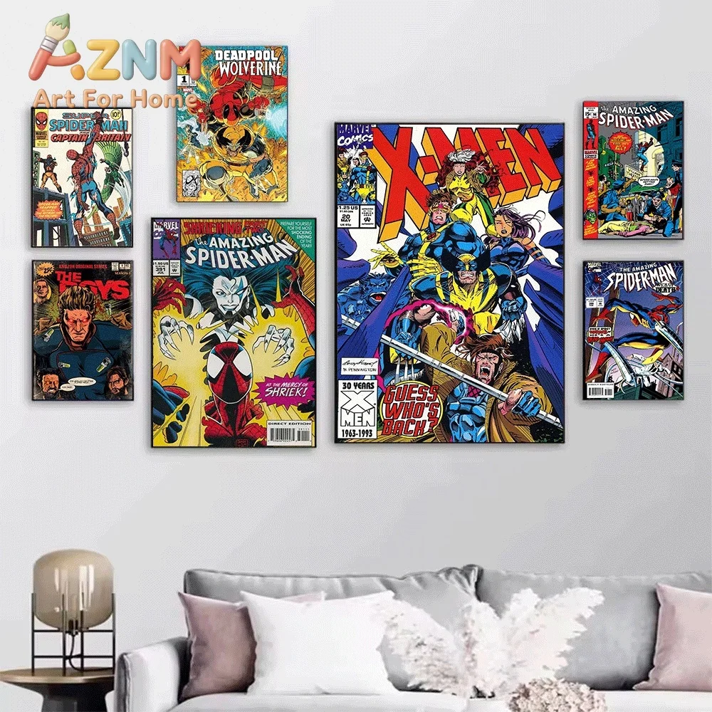 Spider Man Green Goblin X Men Deadpool Wolverine Vintage Comic Canvas Wall Art Unframed Single Canvas Print Superhero Poster H