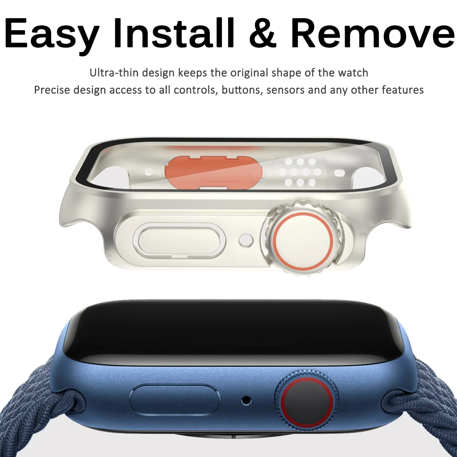 2-in-1 Case Cover For Apple Watch 44mm 40mm 45mm 41mm PC Screen Protector With Film Turning into Ultra iWatch series 8 7 6 5 se view 4