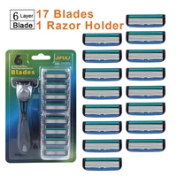 1 Handle + 12 / 17 Blades/ Men Women Manual Safety Razor 6-Layer Stainless Steel Hair Removal Shaving Replaceable Shaver Head 6