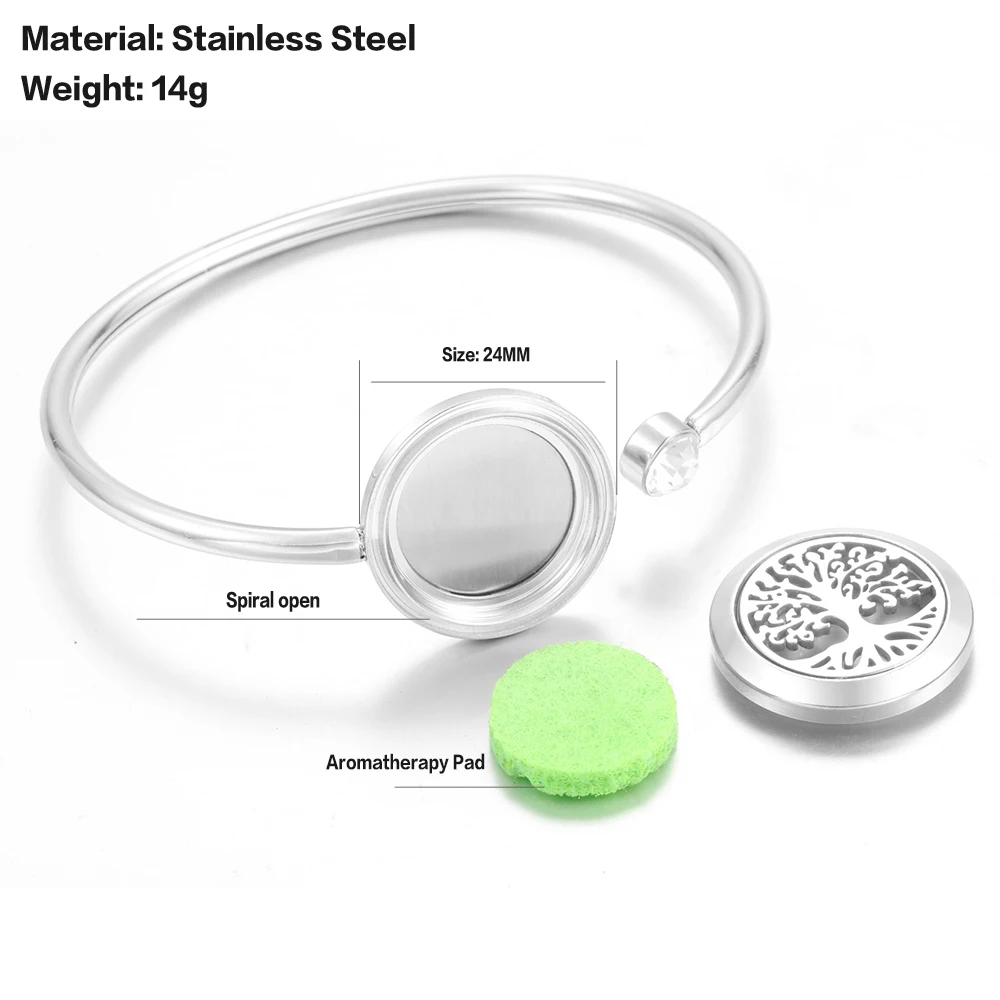 2025 Heart Shape Women Aromatherapy Diffuser Perfume Lockets Bangle Stainless Steel Essential Oil Spiral Open Bracelet Jewelry