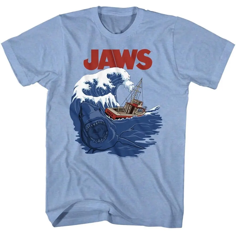 

Jaws 70's Thriller Movie Great White Shark In The Waves Orca Boat Men's T Shirt