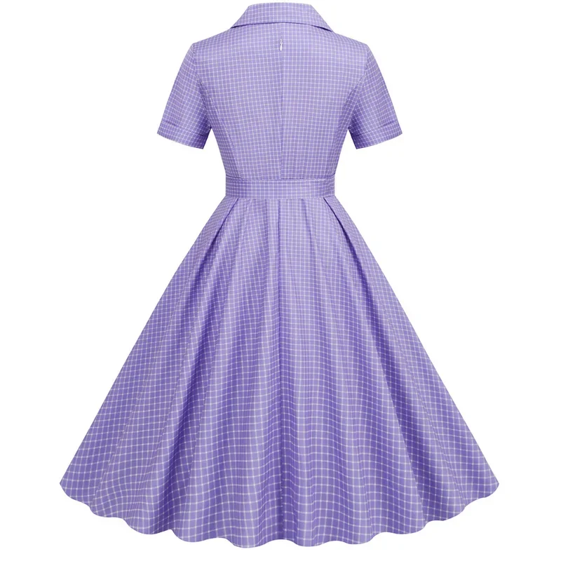 Plaid Vintage Office Lady Summer Dresses Women 2024 Fashion Retro 50s 60s 70s Swing Pinup Rockabilly Party Dress Robe Vesidos