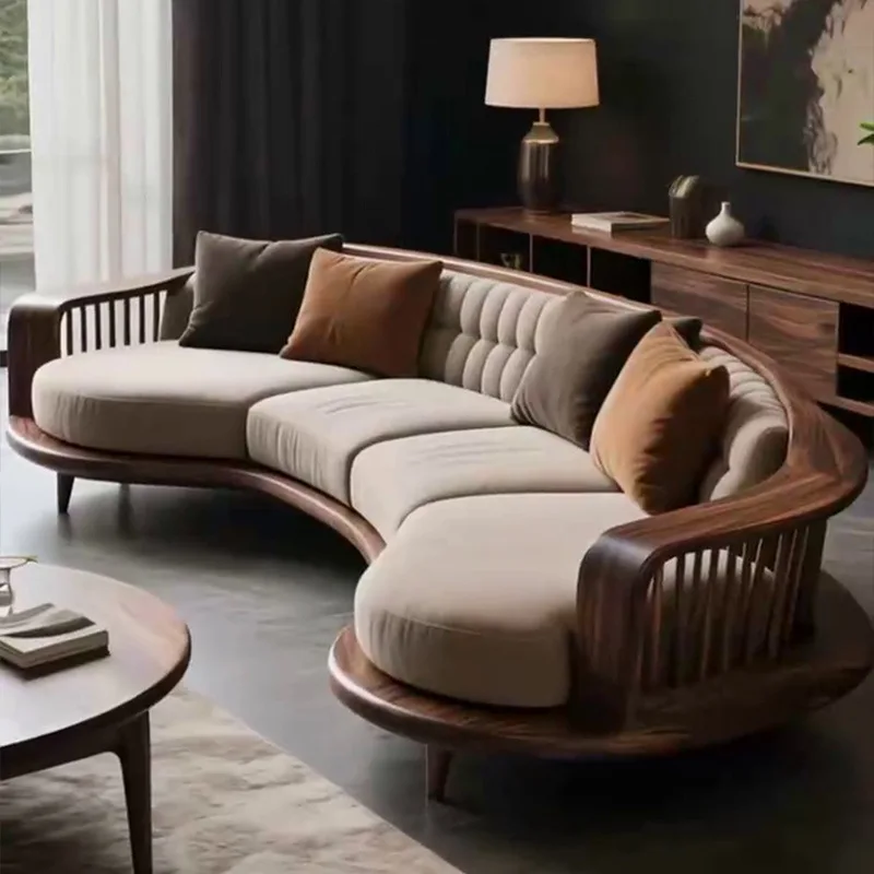 

New Chinese black walnut arc sofa simple light luxury Zen B & B hotel living room modern designer furniture