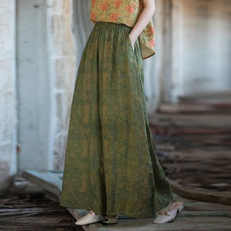 

Ramie old casual pants cotton and linen wide-leg pants drape floor mopping high waist thin culottes fashionable versatile simple