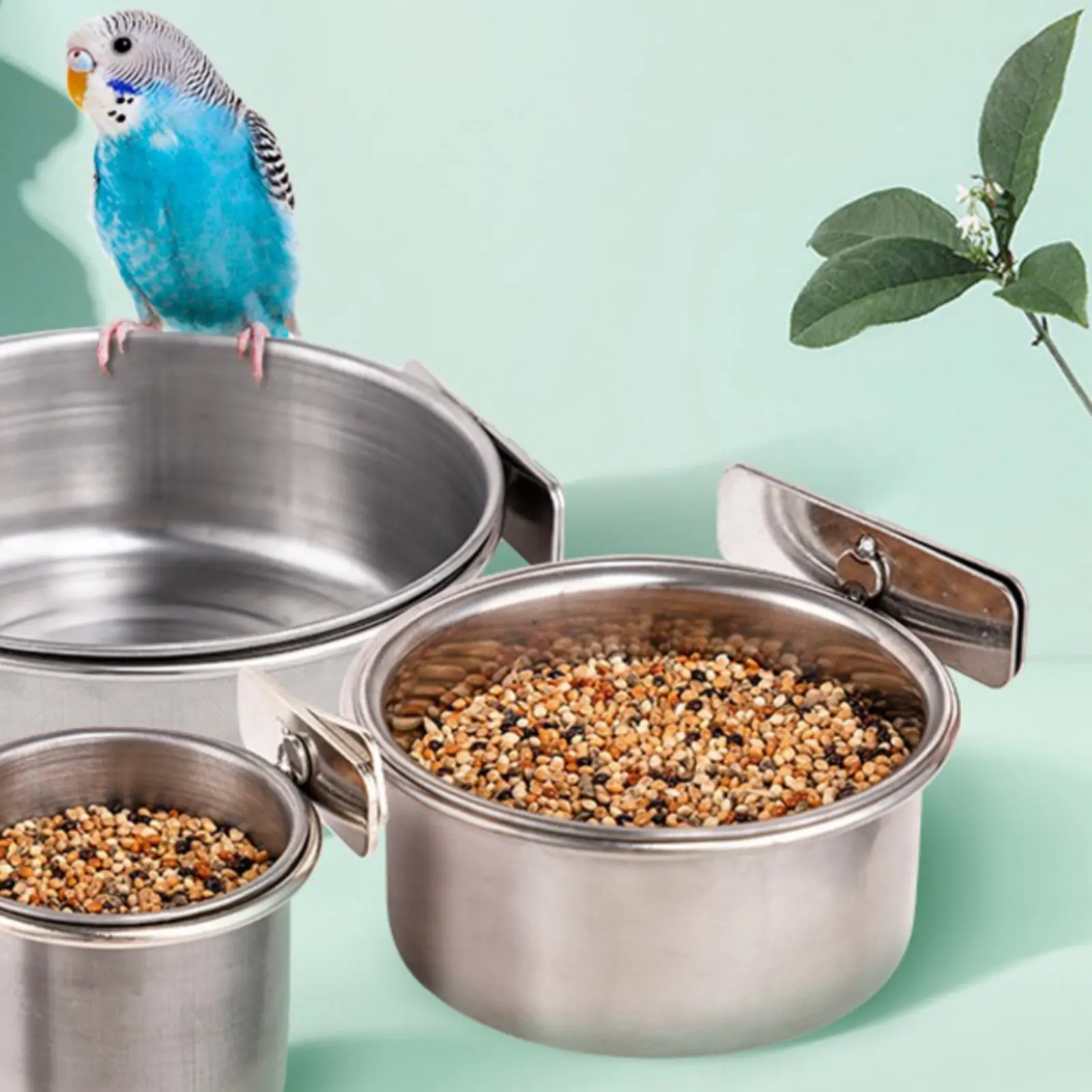 Stainless Steel Avian Bowl Rust Resistant Hanging Parrot Feeder Clamp on Enclosure Feeder Detachable Design Pet Supplies