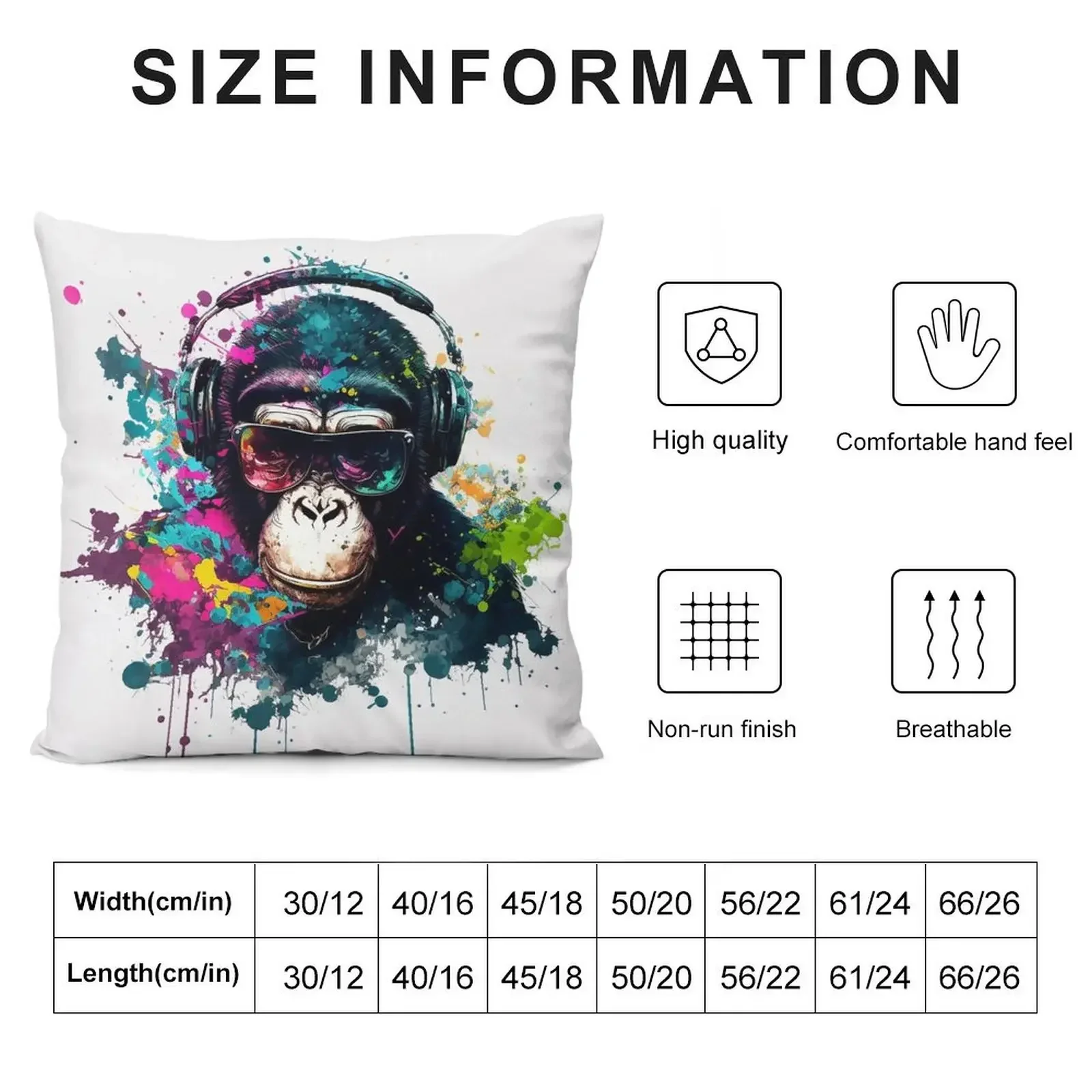 Ink Splash DJ Chimp Throw Pillow Cushion Cover Set luxury sofa pillows pillow