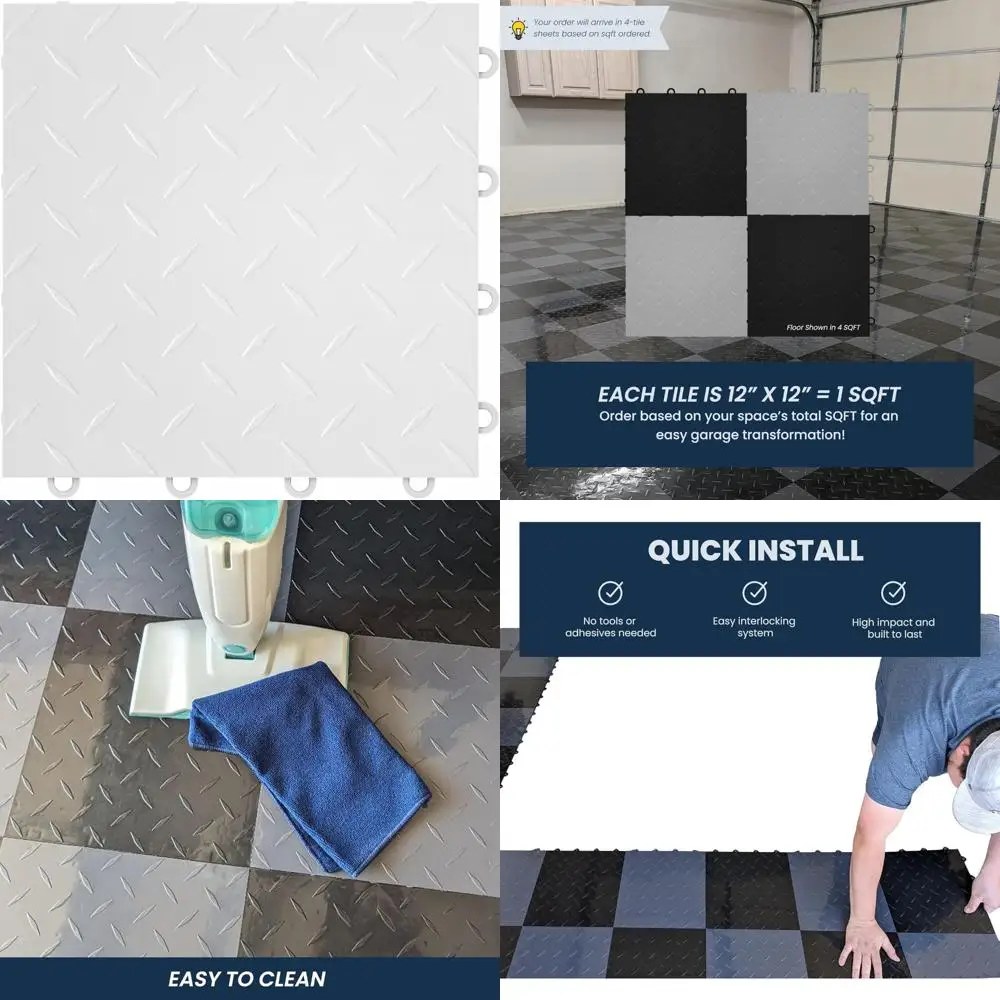 بلاط متشابك من البلاستيك غير قابل للانزلاق لأرضيات المرآب، سجادات متجمعة 12 × 12، تعزز تنظيم المرآب والاستقرار