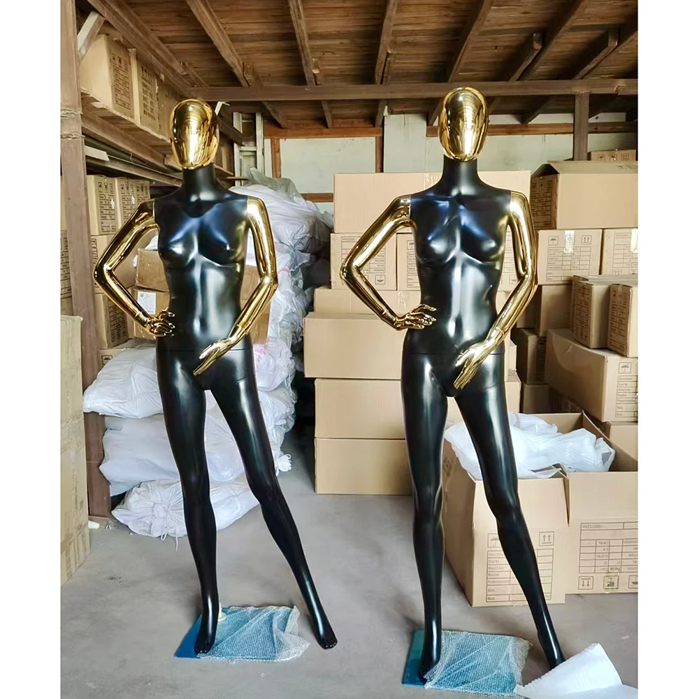 Gold Chrome Plating Head Matte Black plastic women model mannequins full body Window store display manequins female