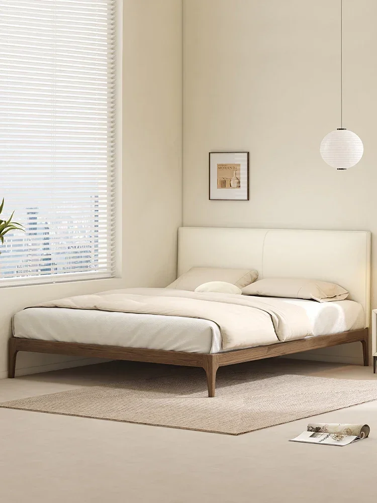 bed Nordic solid wood ash wood simple modern leather  small Huxing quiet cream wind province space edge