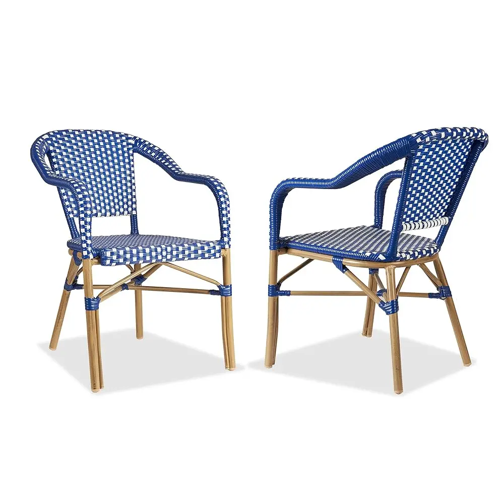 

Стул для бистро (набор из 2 шт.) Французские плетеные кресла ручной работы для наружного патио, крыльца, сада в помещении, отделка с бамбуковым принтом, глубокая