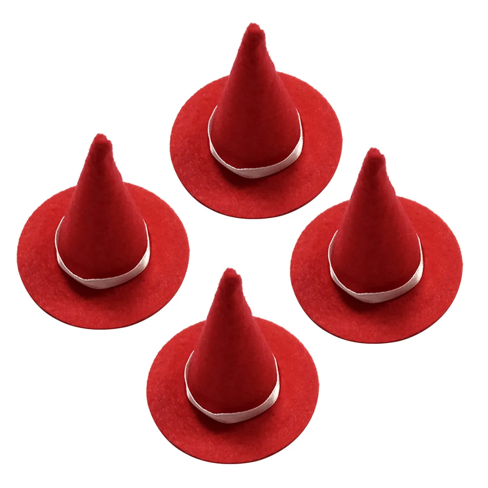 

4pcs Mini Crafts Hats Felt Red For Halloween Diy Hair Accessories Wine Bottle Decor Crafts Wine Bottle Decor Party Hats