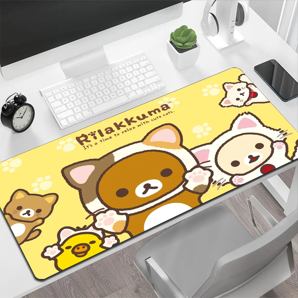 Grand tapis de souris mignon Rilakkuma, tapis de souris de jeu, PC Gamer, ordinateur, sous-marin, média, clavier, bureau, polymères