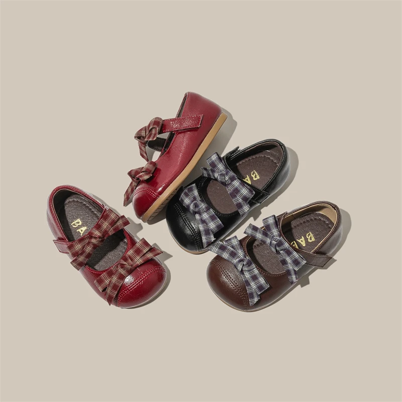 Baby Girls Casual Shoes Spring Children Plaid Bow Party Princess Shoes Infant Non-slip Soft Sole Toddler Kids Lightweight Shoes