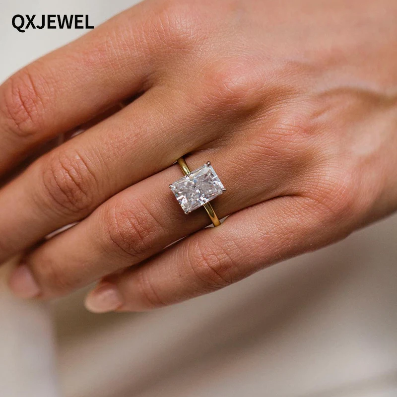 QXJEWEL 11x8MM Radiant Cut Engagement Ring 4.6 Carat Modern White Moissanite 18k White And Yellow Gold For Women Gift