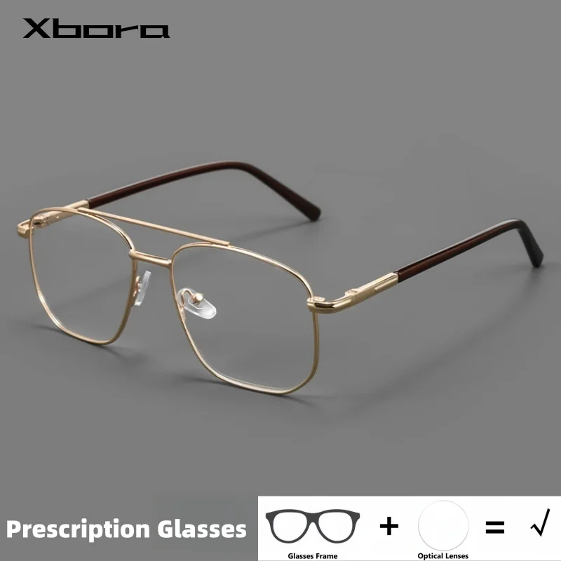 

Xbora New (Small Size) Aviator Prescription Glasses For Men Metal Anti Blue Light Photochromic Square Optical Eyeglasses W7040F
