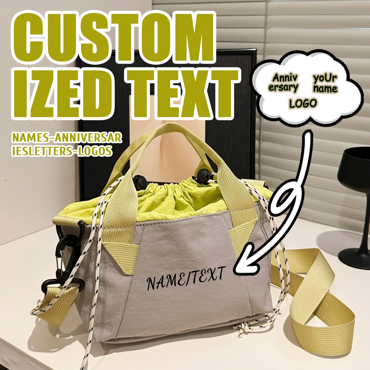 

Customized Logo Mini Lightweight Drawstring Pouch Lipstick Versatile Phone Bag Commuter Shoulder Crossbody Bag Personalized DIY