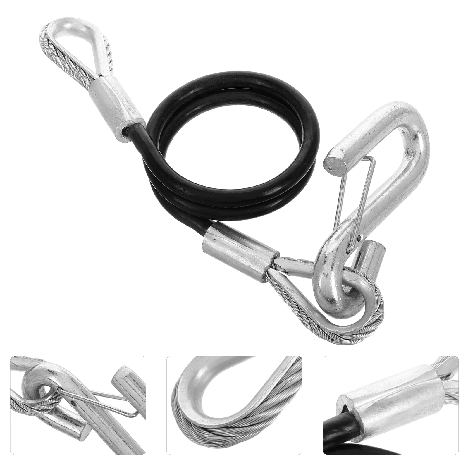 

Heavy Duty Trailer Safety Cables 3500 Lbs Steel Wire Rope Durable Pulley Snatch Rings Tow Chains Self-Coiling Car Recovery