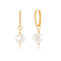 CANNER 925 Sterling Silver Drop Earrings for Women Gold Plated Pearl Pendant Piercing Huggie Earings Silver 925 Jewelry Gifts