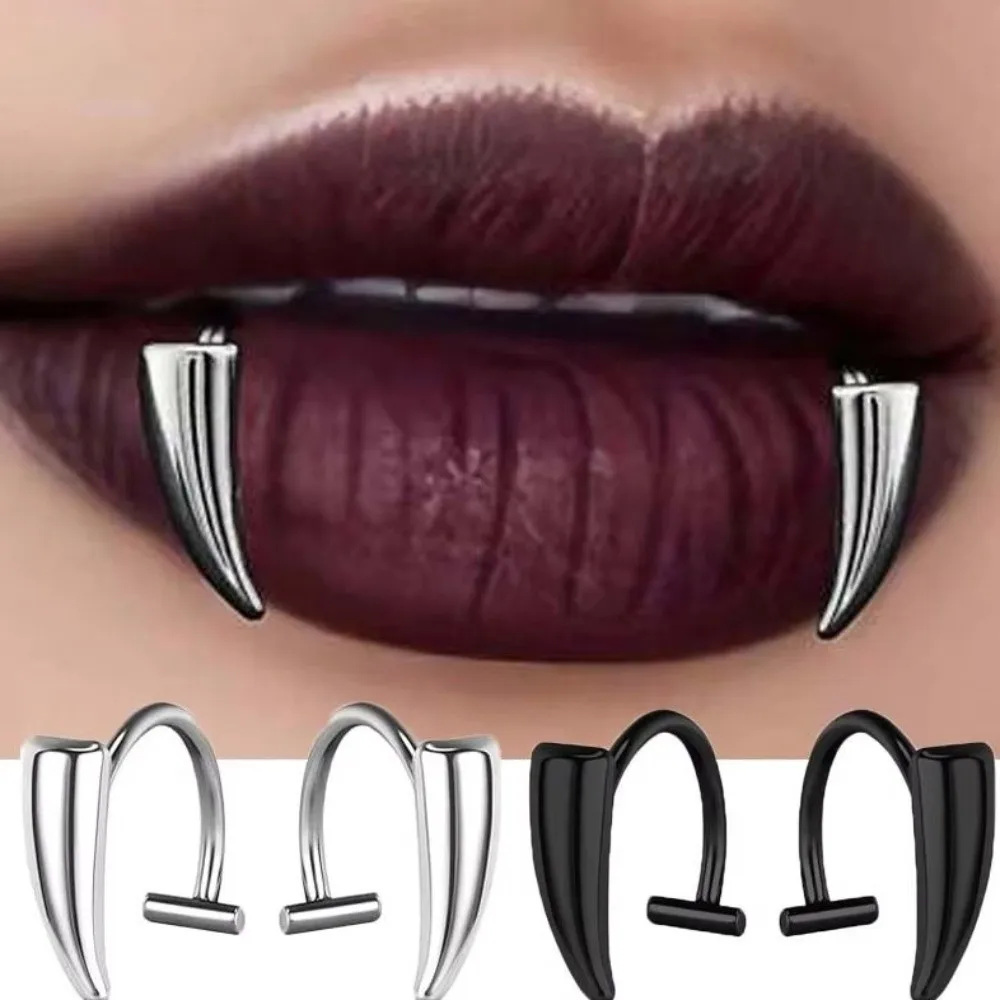 2PCS/Set Exaggerated Fake Lip Ring Non Piercing Gold Perforation-free Lip Cuff Silver Stainless Steel Gothic Body Jewelry