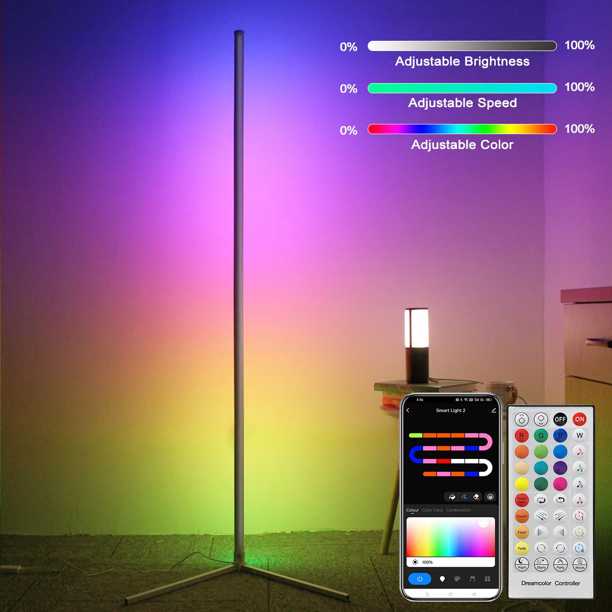 160cm pionowa narożna lampa podłogowa z możliwością przyciemniania taśma LED listwa świetlna inteligentna kontrola aplikacji oświetlenie stojące RGB