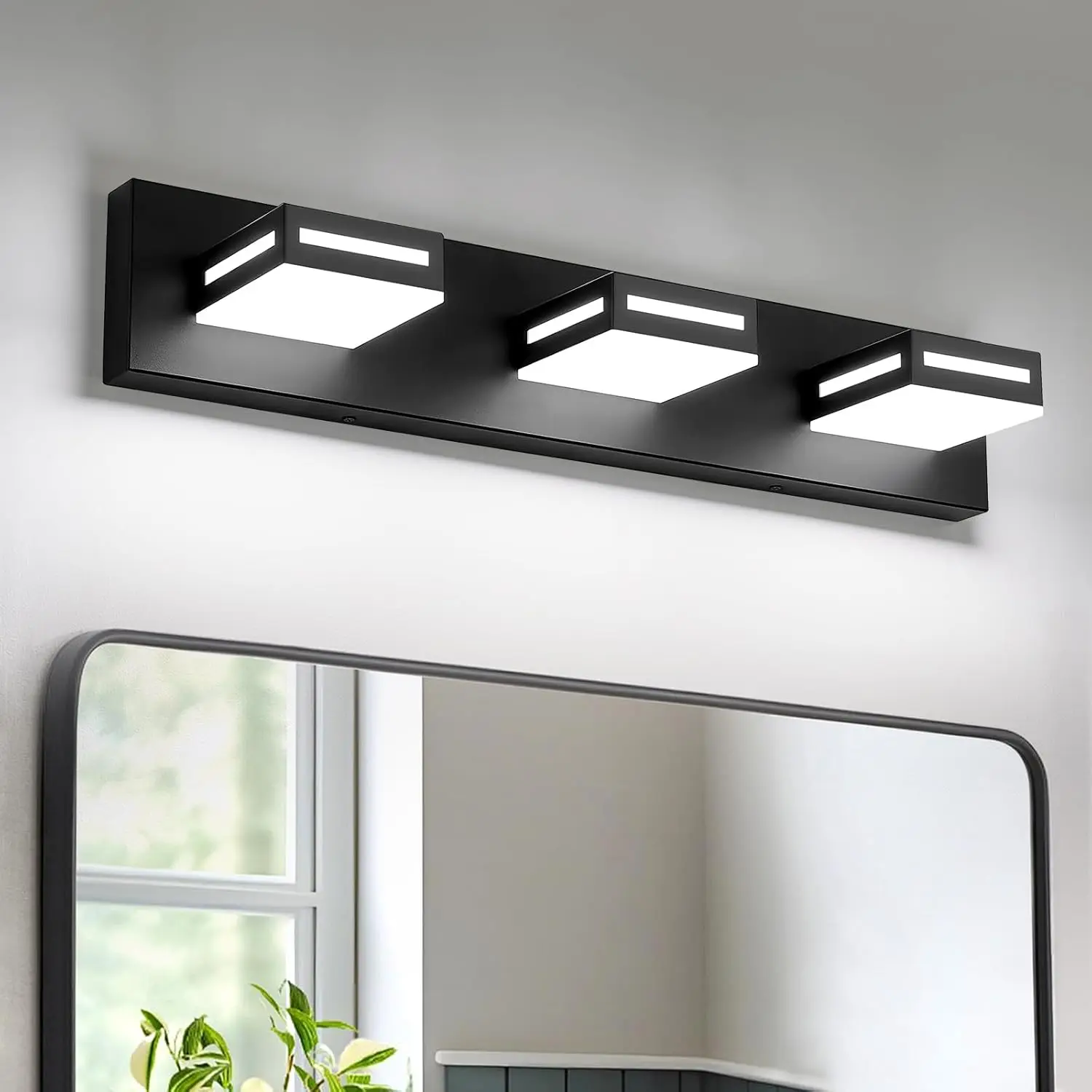 

24-Inch 3-Light LED Modern Black Bathroom Vanity Light Fixture with Cool White 6000K for Mirror and Wall