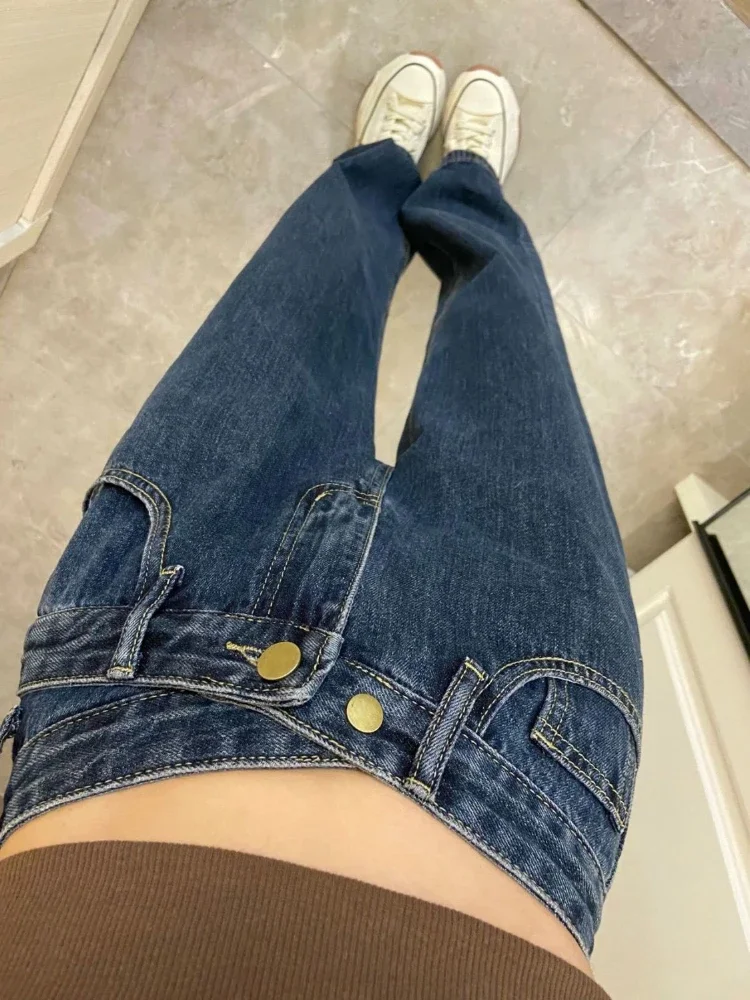 جينز نسائي عالي الشارع بخصر غير منتظم محب الترفيه Ulzzang Solid Mujer أساسي كل مباراة ربيعي عتيق عصري بطول كامل