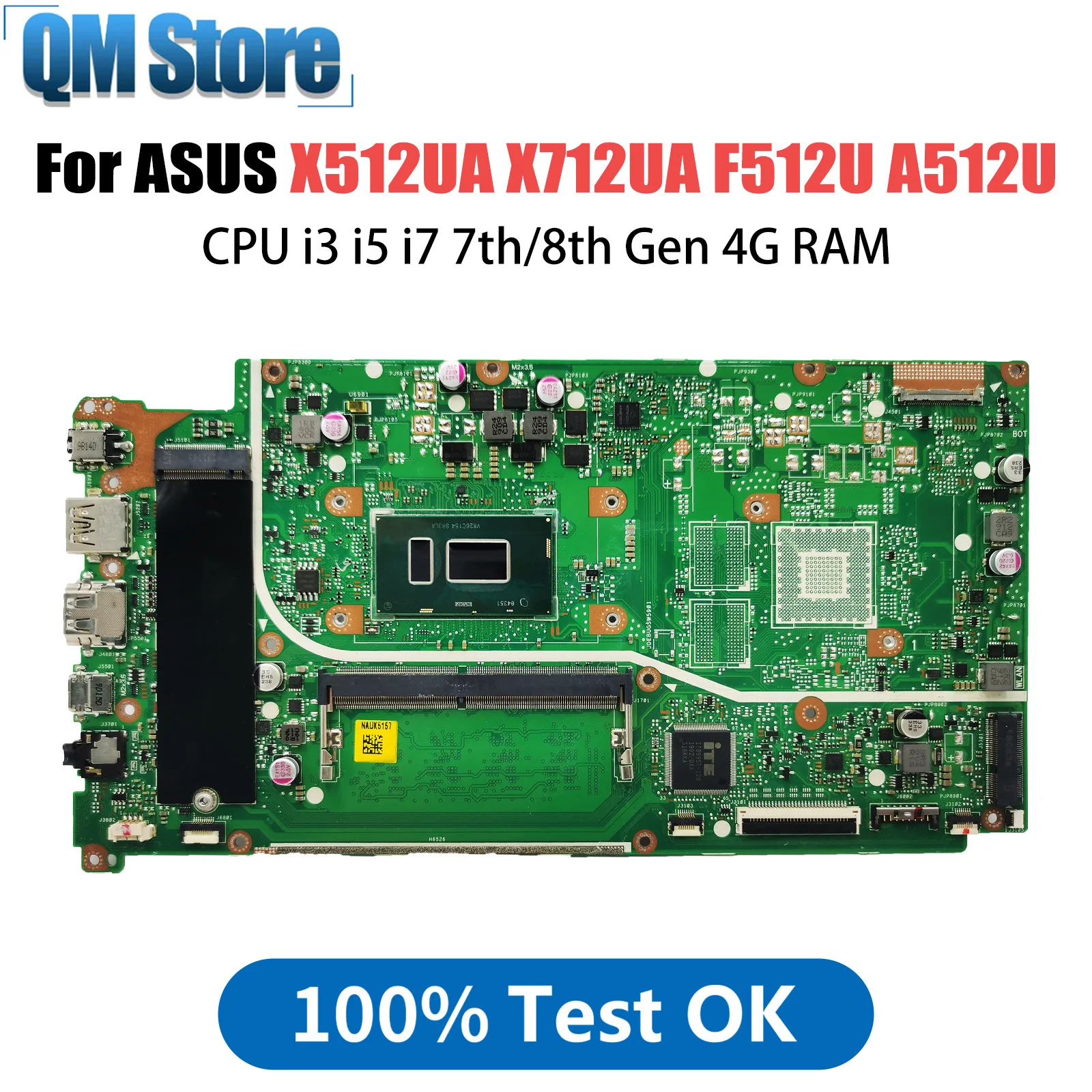 X512UA Mainboard For ASUS X712UA F512U A512U Y5100U V5000UA X512UB X512UF Laptop Motherboard CPU i3 i5 i7 7th/8th Gen 4G RAM