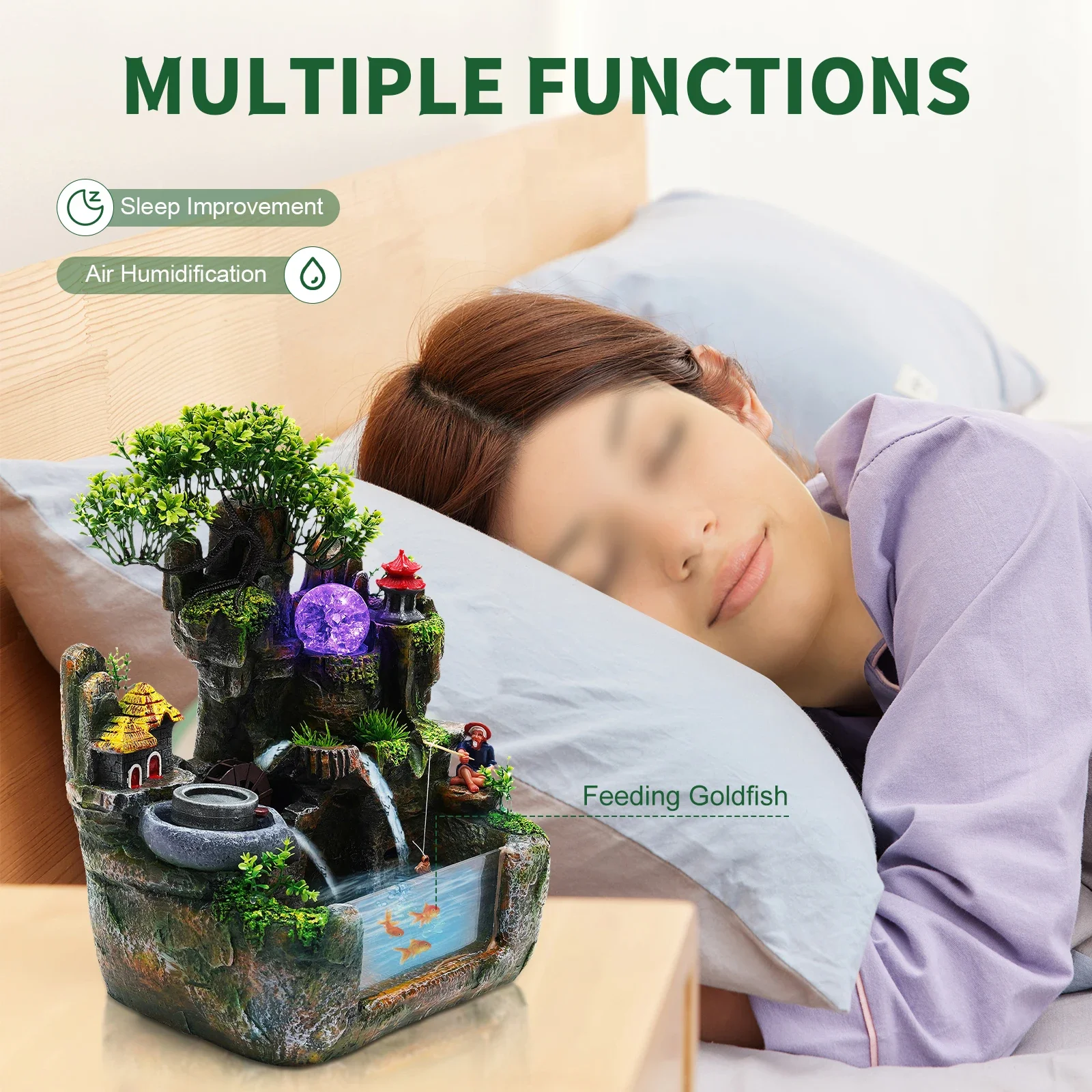 LED Tabletop Water Rockery Fountain with Light, Desktop Chinese Fengshui Indoor Waterfall with Lights,Atomizer Office Decoration