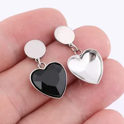 10pcs Stainless Steel Earring Base Settings For 12mm Heart Pointed Back Stones Diy Post Earrings Findings For Jewelry Making