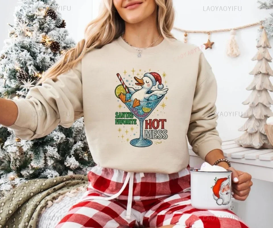 Christmas Women Sweatshirt  Funny Women Pullover Christmas Funny Duck Printing Crewneck Holiday Jumper Unisex Hoody
