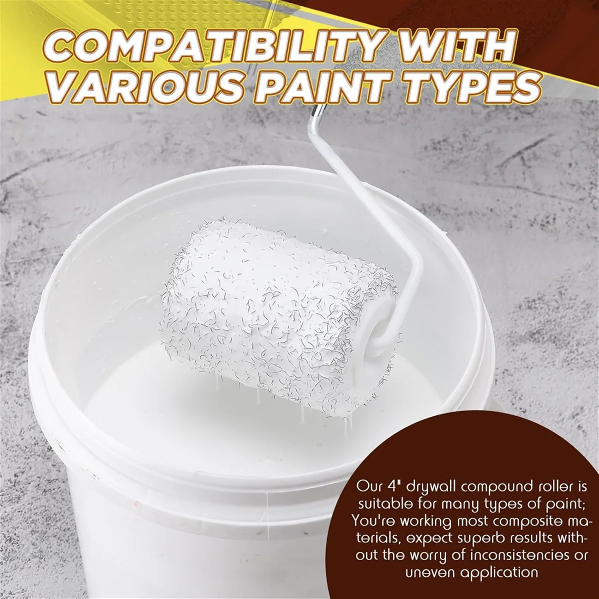 BAAQ 3Pcs 4 Inch Drywall Compound Roller Cover with Paint Frame,Drywall Texture Brush,Mud Roller for Putty,Diatomaceous Earth
