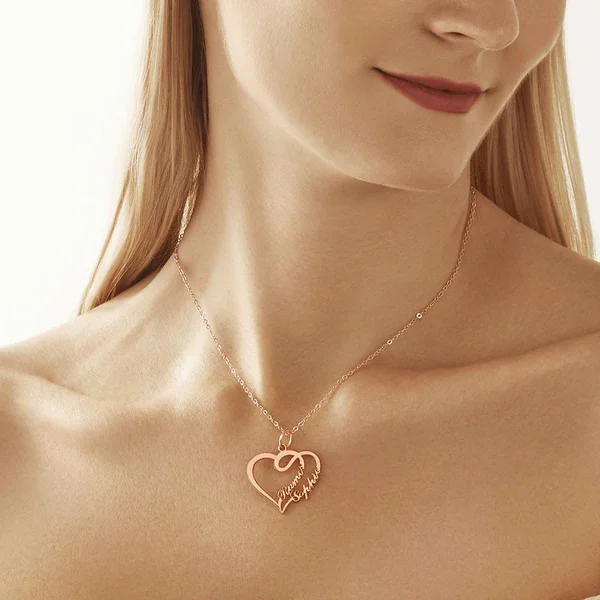 

Simple Custom Double Name Heart Necklace Personalized Stainless Steel 18K Gold-Plated Women's Necklace Best Mother's Day Gift