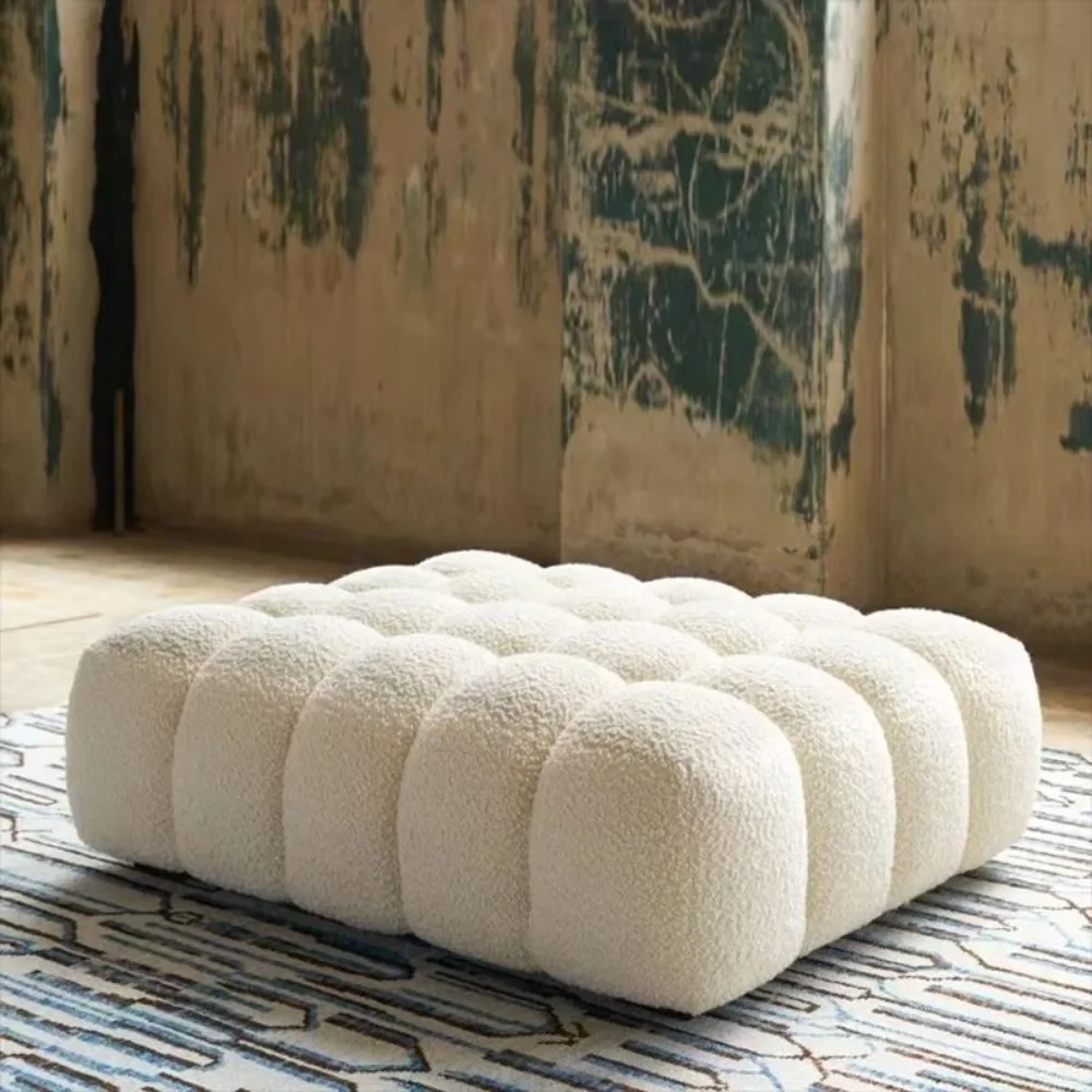 

Nordic light luxury lamb wool changing stool, cloakroom stool, living room sofa stool, square foot step, tofu block, foot stool