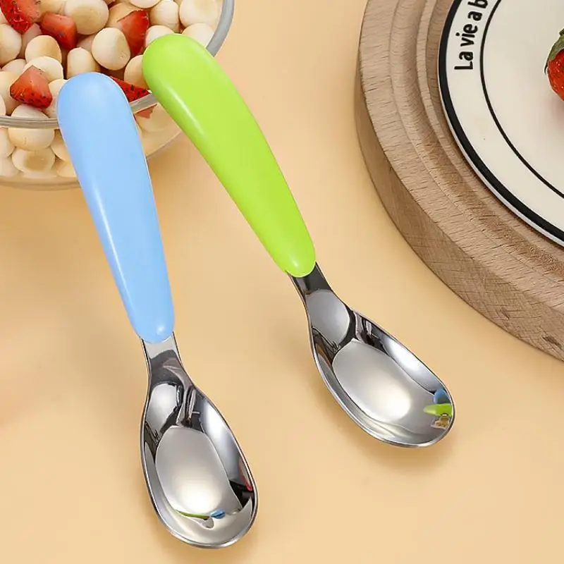 New Stainless Steel Creative Baby Feeding Spoon Household Flat Bottomed Scoop