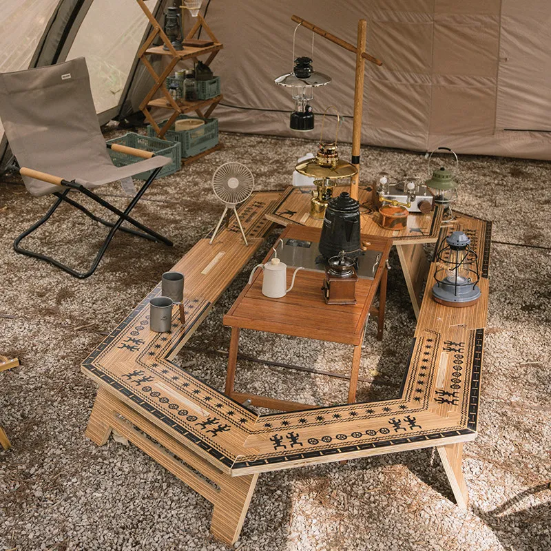 Multi-tier hexagon table outdoor folding table camping picnic portable