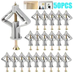 50pcs Plasterboard Fixings Anti Rotate Drywall Anchor Kit Stable Expansion Tube Anchors Butterfly Type Wall Fixing Anchor with