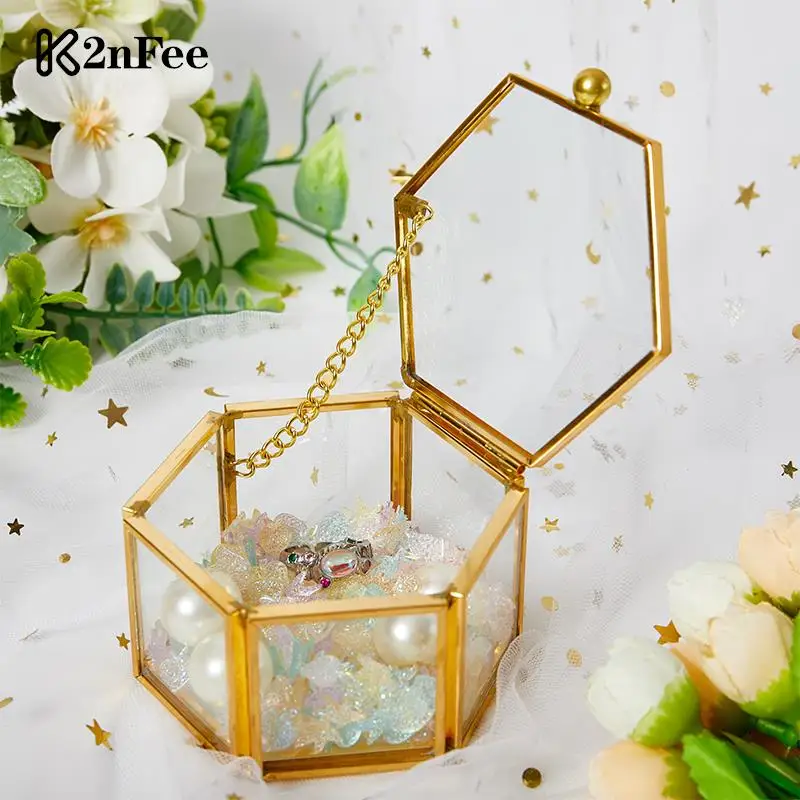 Jewelry Organize Holder Geometrical Clear Glass Jewelry Box Ring Box Necklace Bracelets Earrings Jewelry Storage Accessories