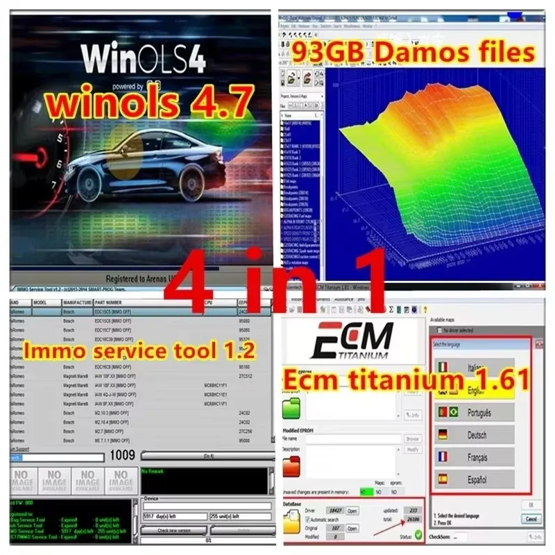 

ECM TITANIUM1.61 Software+ 93GB WINOLS 4.7 DAMOS Mappacks NEW 2022 2021 2020 Chip Tuning Maps Files immo service tool v1.2