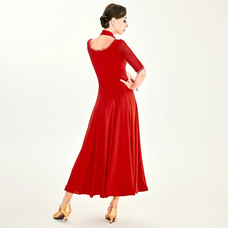 2025 Kurzarm Diamant Kleid Modern Dance Kostüm Ballsaal Kleid Frauen Professionelle Nationale Standard Tanz Kleidung DN20700