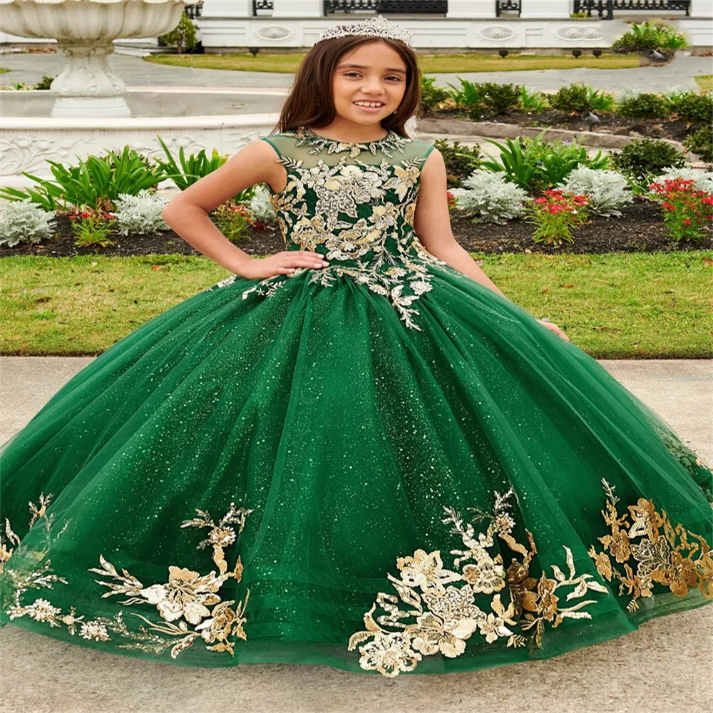 Flower Girl Dresses Green Ball Gown Tulle Appliques Floral Flower Girl Dresses For Weddings Pageant Dresses Kids Baby