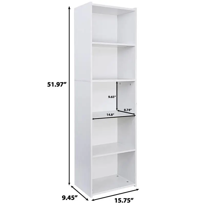 5-Tiers Bookshelf Bookcase Multipurpose Collection Display Storage